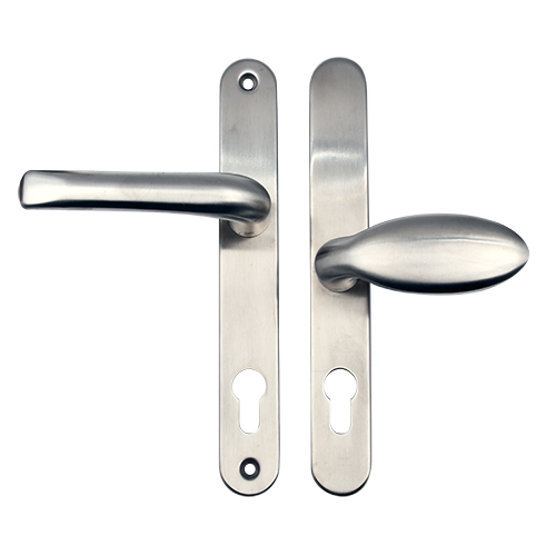 TSS Grade 304 Stainless Steel Lever Moveable Pad Offset UPVC Multipoint Door Handles - 92/62mm PZ Sprung 210mm Screw Centres