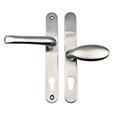 TSS Grade 304 Stainless Steel Lever Moveable Pad Offset UPVC Multipoint Door Handles - 92/62mm PZ Sprung 210mm Screw Centres
