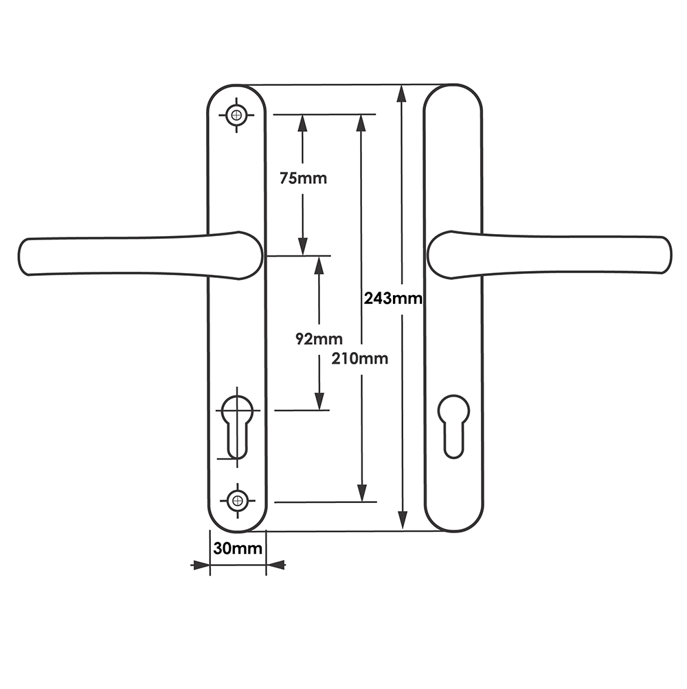 TSS DDA/EA Compliant Lever Lever UPVC Multipoint Door Handles - 92mm PZ Sprung 210mm Screw Centres