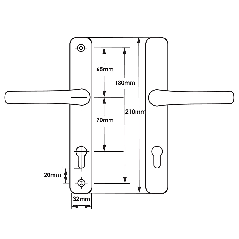 TSS Lever Lever UPVC Multipoint Door Handles - 70mm PZ - Sprung - 180mm Screw Centres - 7mm Follower