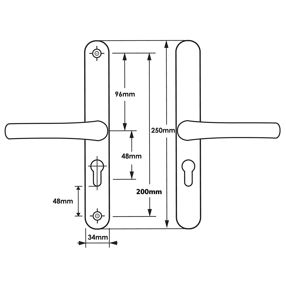 TSS Lever Lever UPVC Multipoint Door Handles - 48mm PZ - Sprung - 200mm Screw Centres