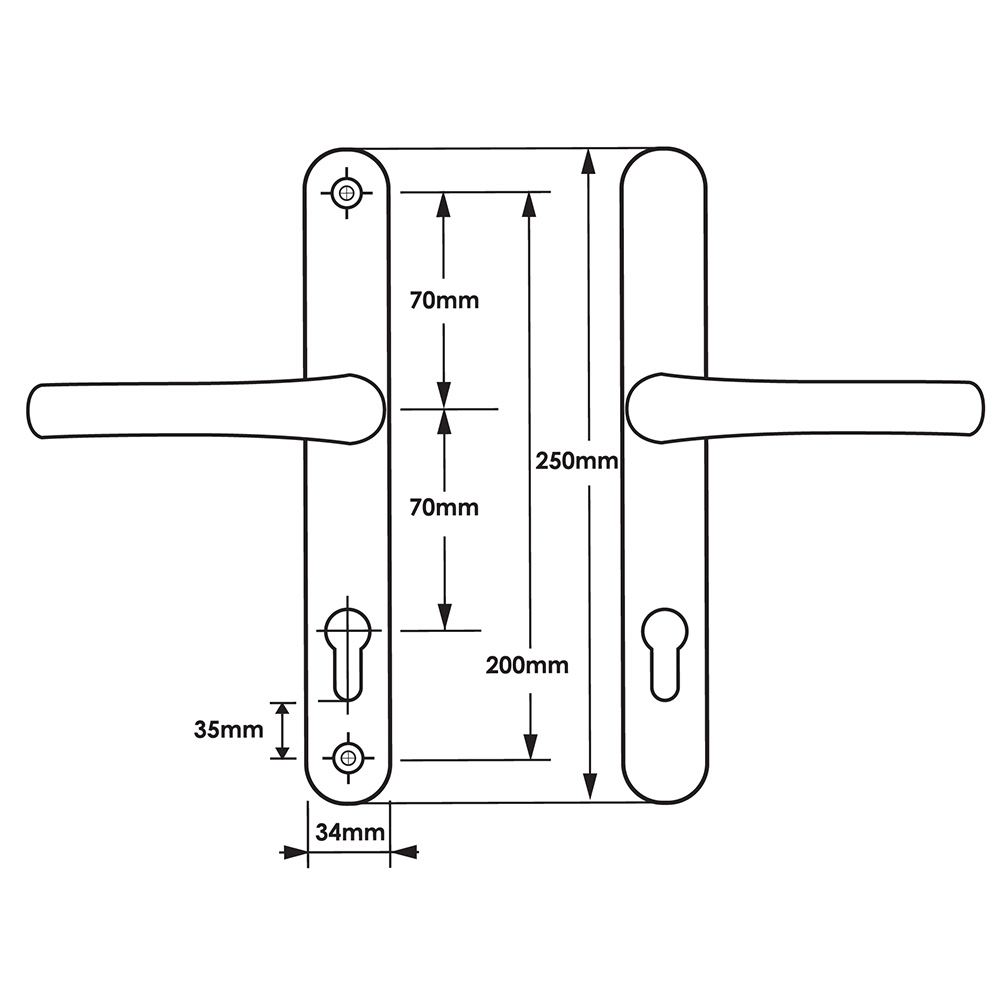 TSS Lever Lever UPVC Multipoint Door Handles - 70mm PZ - Sprung - 200mm Screw Centres - 7mm Follower