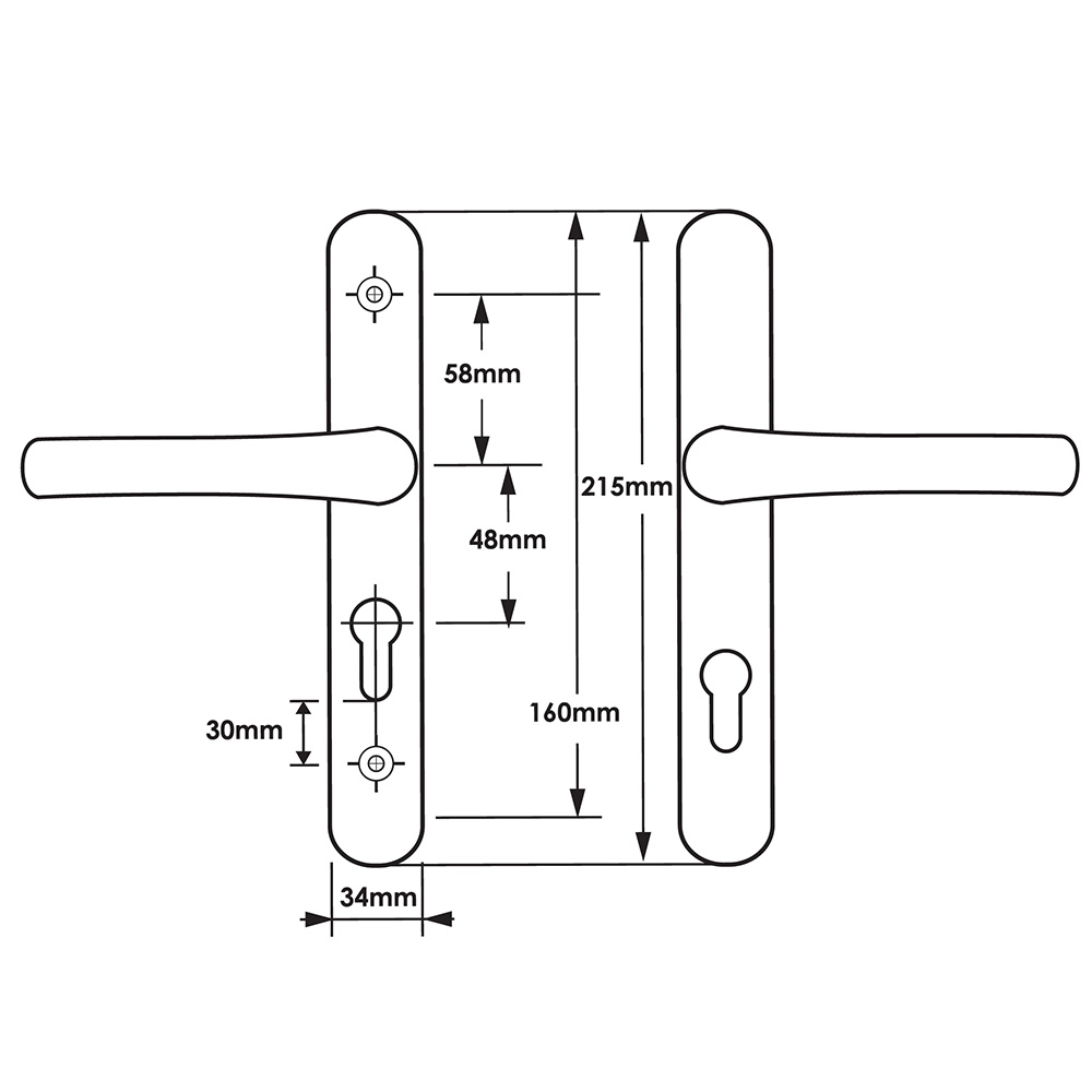 TSS Lever Lever UPVC Multipoint Door Handles - 48mm PZ - Sprung - 160mm Screw Centres