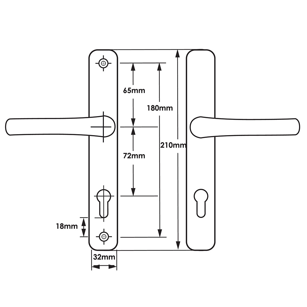 TSS Lever Lever UPVC Multipoint Door Handles - 72mm PZ - Sprung - 180mm Screw Centres