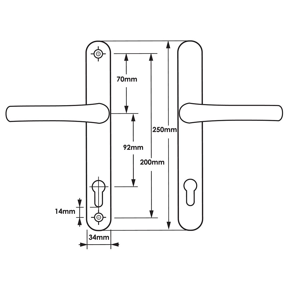 TSS Lever Lever UPVC Multipoint Door Handles - 92mm PZ - Sprung - 200mm Screw Centres