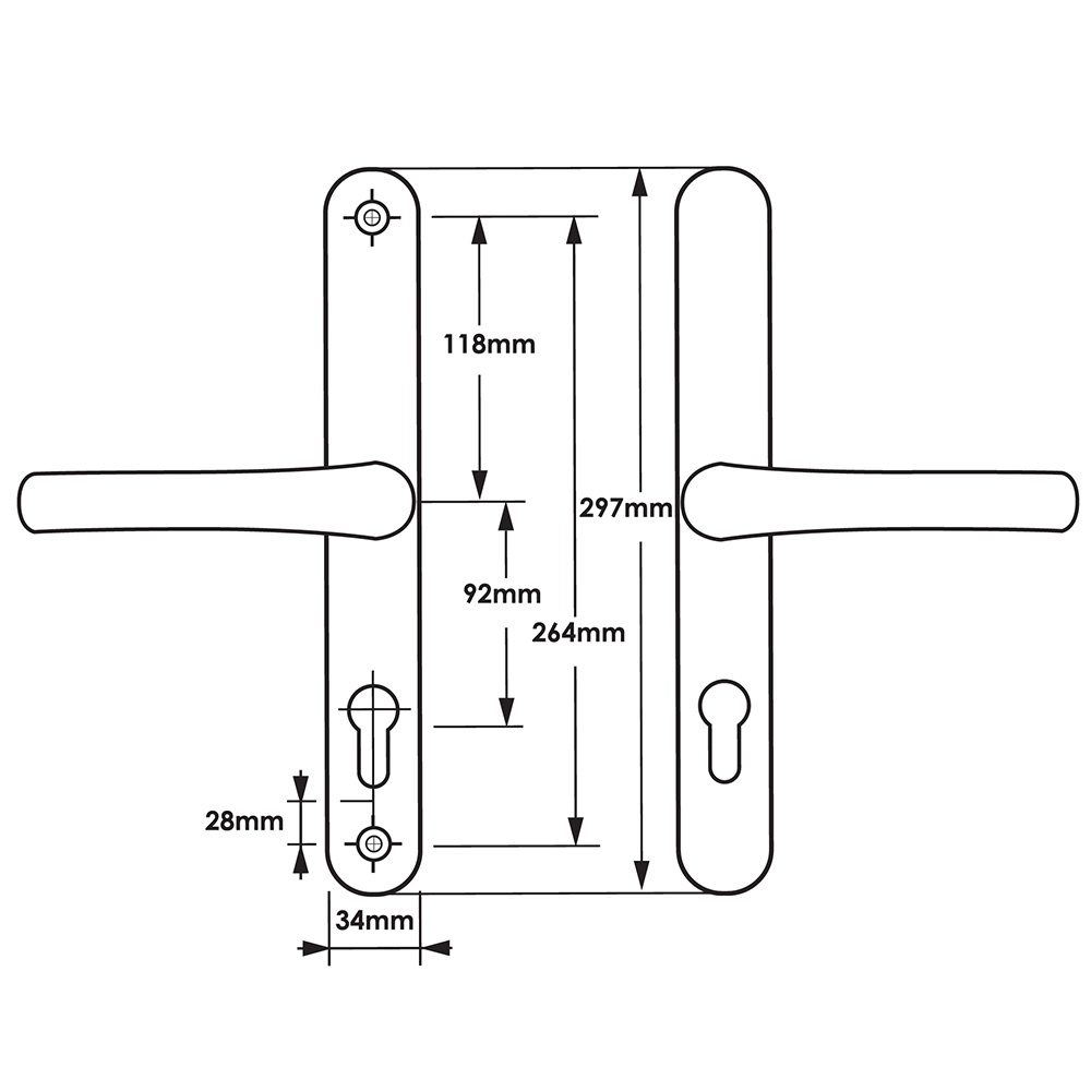 TSS Lever Lever Universal UPVC Multipoint Door Handles - 92mm PZ - Sprung - 264mm Screw Centres 