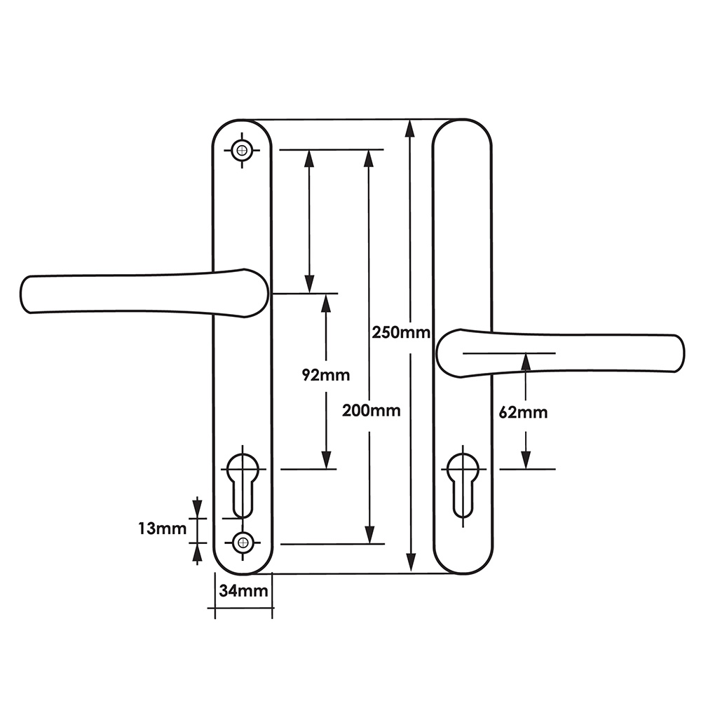 TSS Offset Lever Lever Multipoint Door Handles 92/62mm PZ - Sprung - 200mm Screw Centres