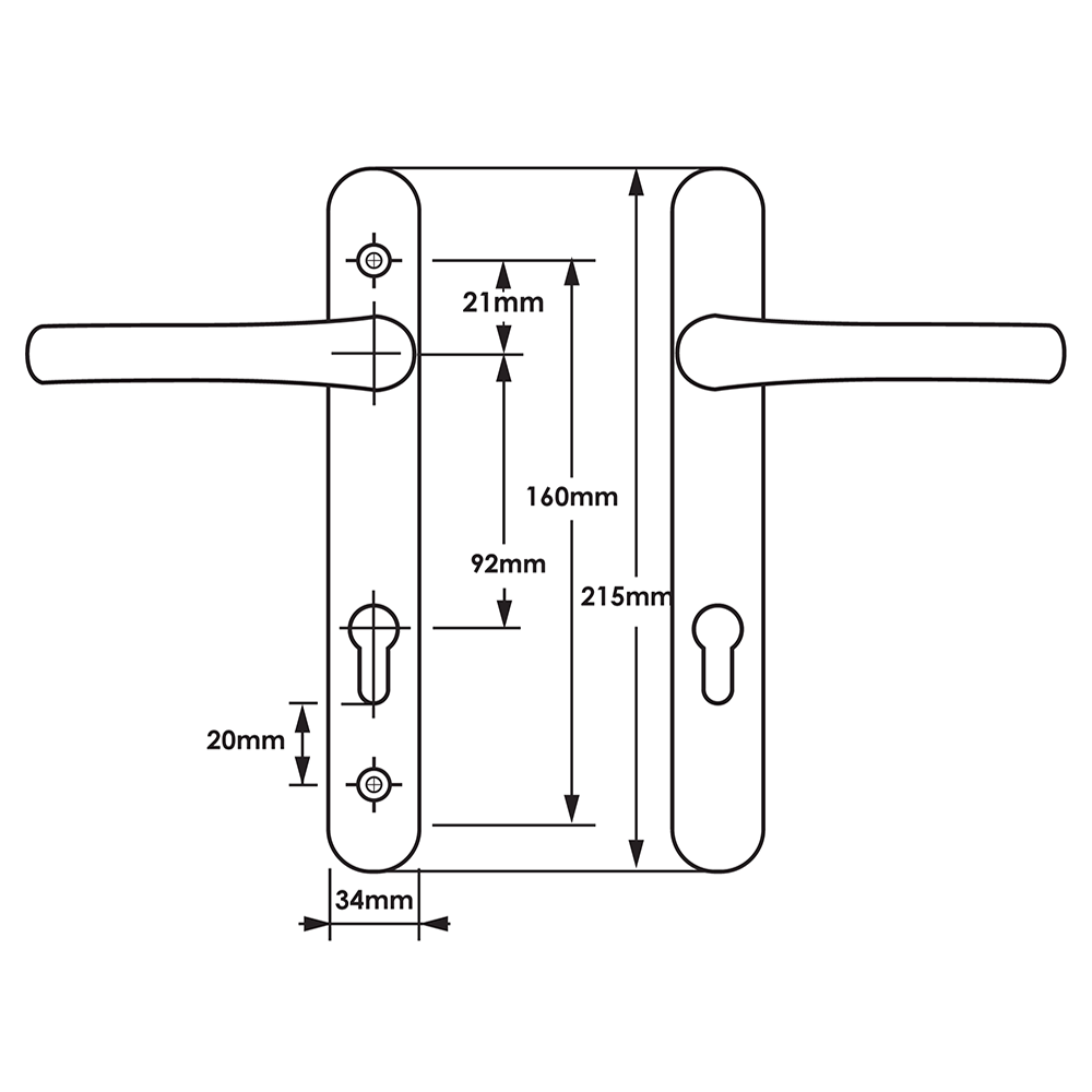 TSS Lever Lever Multipoint Door Handles - 92mm PZ - Sprung - 160mm Screw Centres