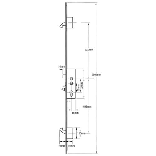 Safeware Latch 3 Hooks Double Spindle Multipoint Door Lock