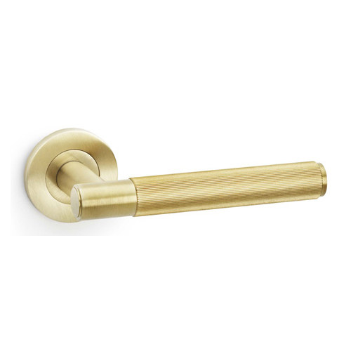 Alexander & Wilks AW222SBPVD Spitfire Reeded Lever On Round Rose - Satin Brass PVD (LEAD TIME: 2-3 DAYS)