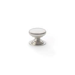 Alexander & Wilks AW825-25-SN Waltz Round Cupboard Knob On Stepped Rose - Satin Nickel Knob 25mm (LEAD TIME: 2-3 DAYS)