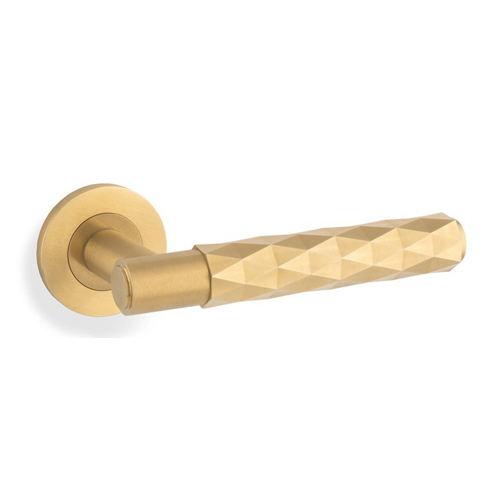 Alexander & Wilks AW226SBPVD Spitfire Lever Diamond Cut On 50 x 6mm Rose - Satin Brass PVD (LEAD TIME: 2-3 DAYS)