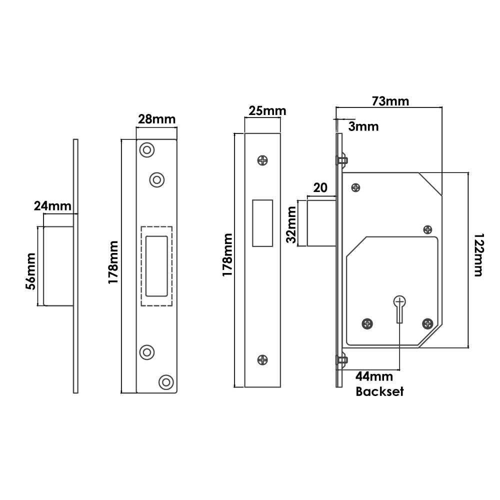 TSS British Standard Retro Fit 5 Lever Upright Mortice Deadlock