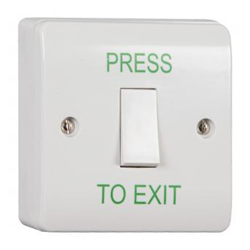 CQR AEB1NR Surface Mounted Plastic Exit Switch - Legend "Press To Exit" - White (LEAD TIME: 2-3 DAYS)