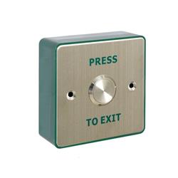 CQR AEB503/B Surface Mounted Request To Exit Switch With 22mm Button - Legend "Press To Exit" - Stainless Steel / Green Back Box (LEAD TIME: 2-3 DAYS)