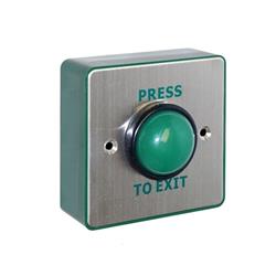 CQR AEB507/B Surface Mounted Request To Exit Switch With Green Dome & Sleeve - Legend "Press To Exit" - Stainless Steel / Green Back Box (LEAD TIME: 2-3 DAYS)