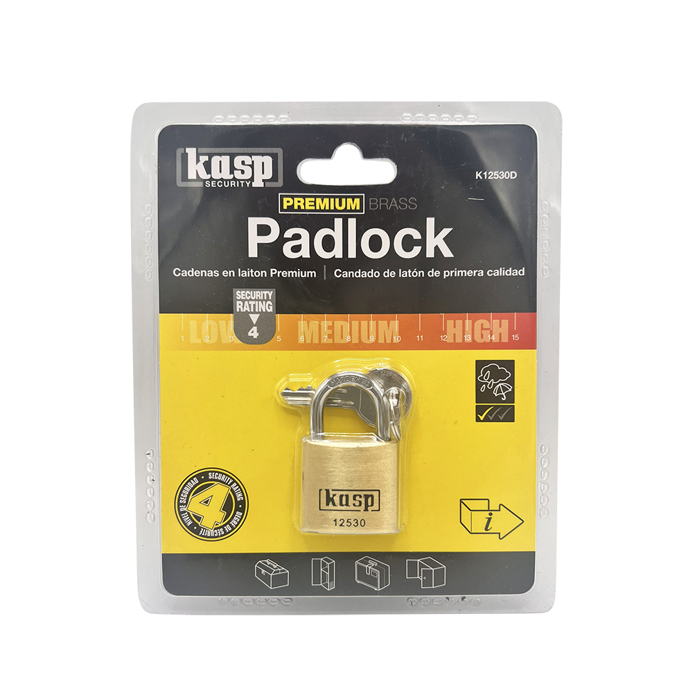 Kasp 125 Series 30mm Open Shackle Brass Padlock