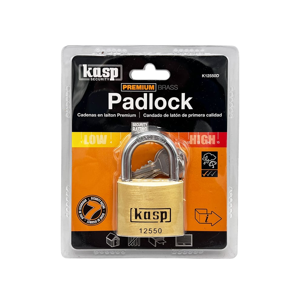 Kasp 125 series 50mm Open Shackle Brass Padlock