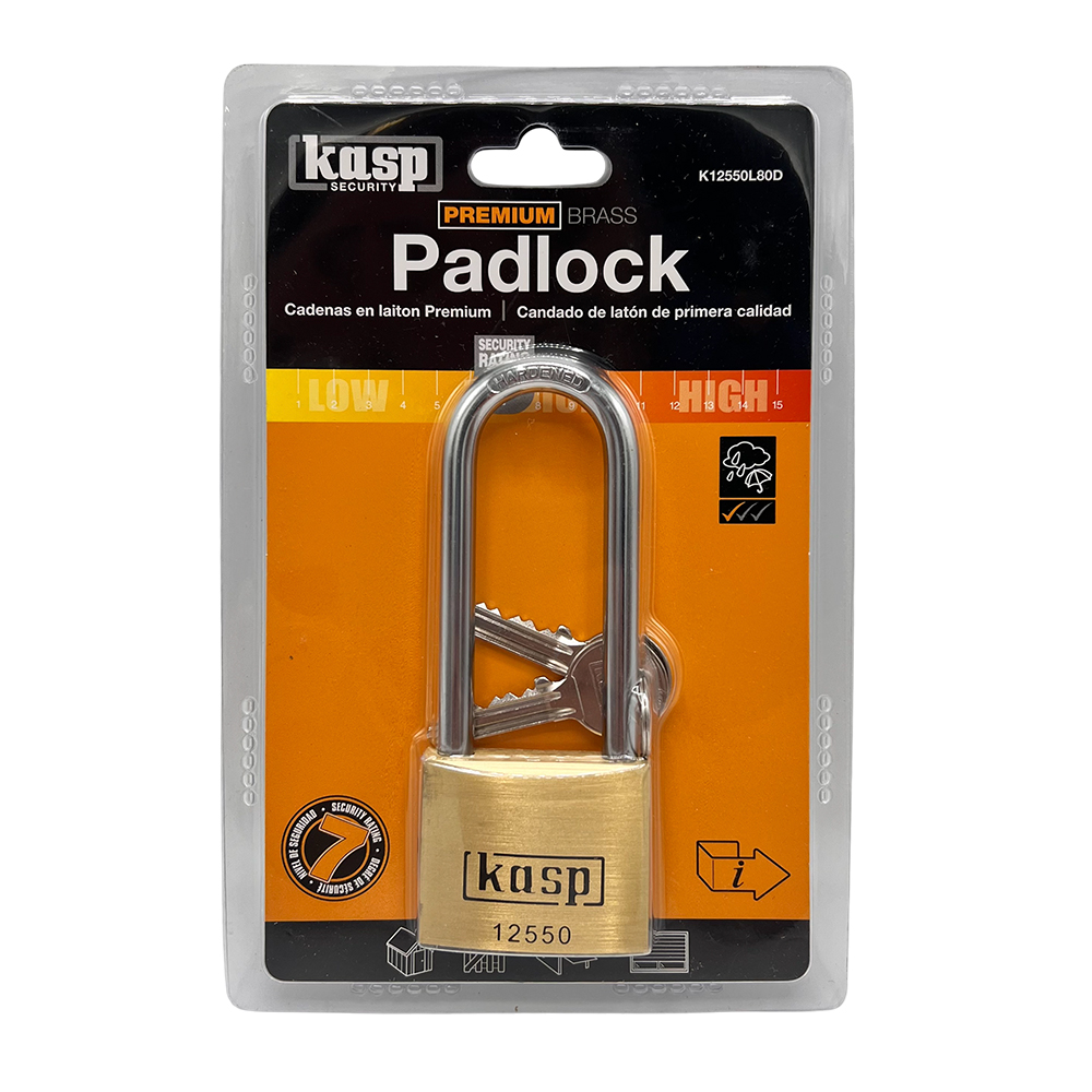 Kasp 125 series 50mm Long Shackle Brass Padlock