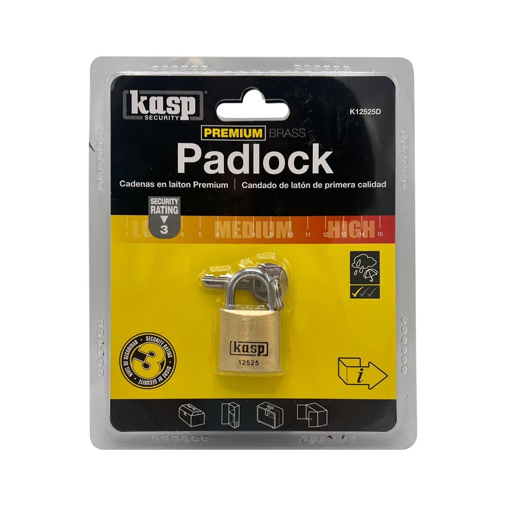 Kasp 125 Series 25mm Open Shackle Brass Padlock