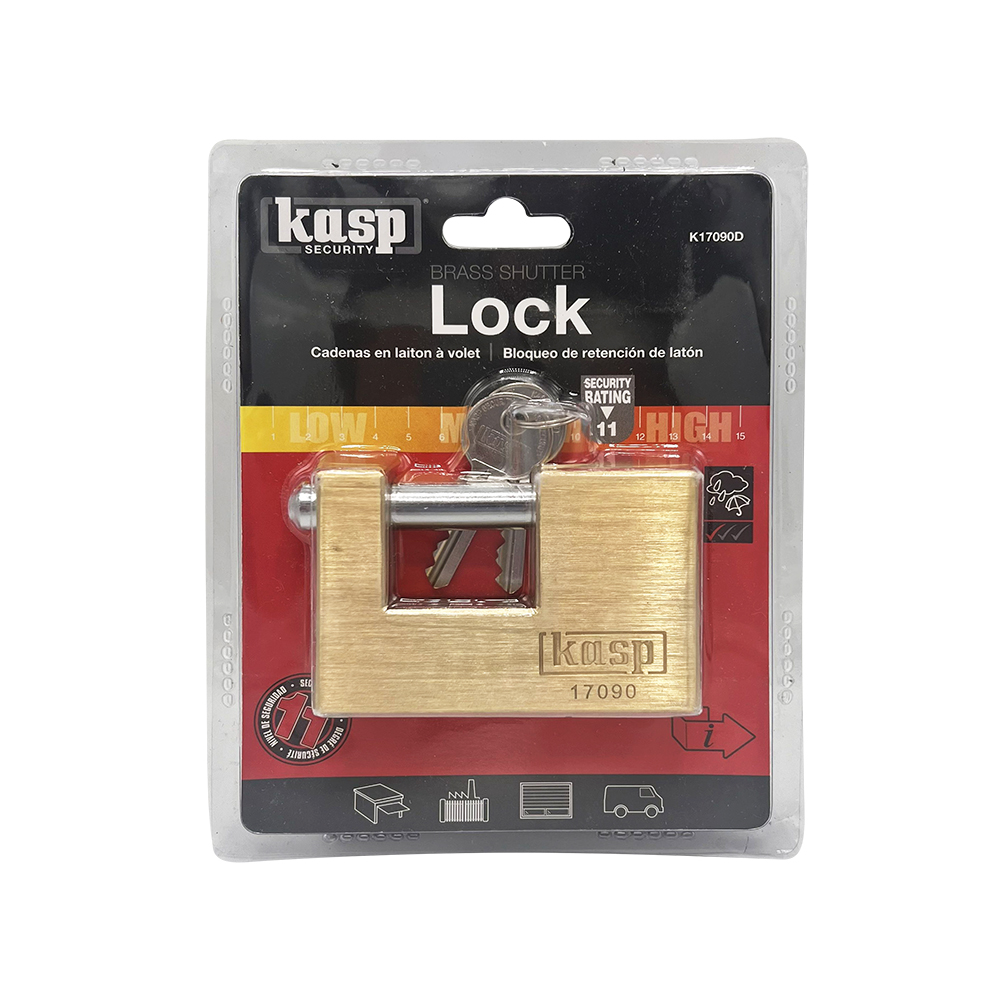 Kasp 170 90mm Closed Shackle Brass Shutter Padlock