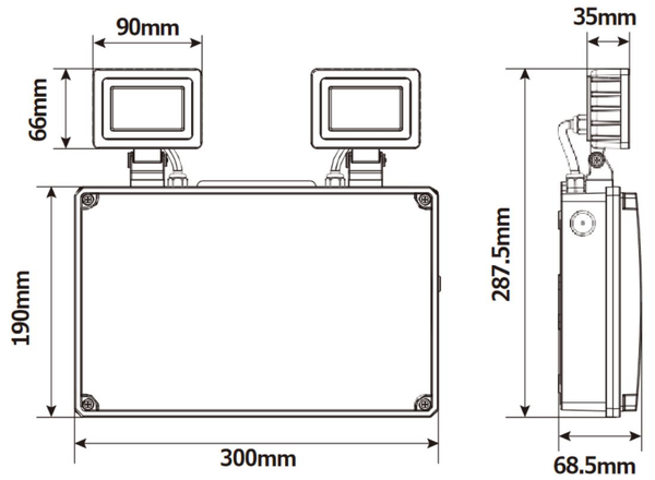 CQR TS/4/NM/BK/865 BLACK - Emergency LED Twin Spot, 2x250lm, IP65 (LEAD TIME: 2-3 DAYS)