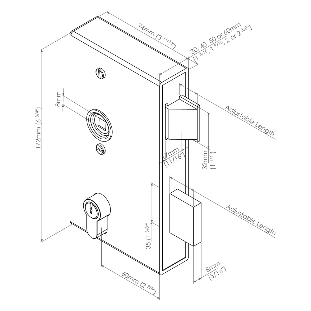 Gatemaster Surface Mounted Rim Box Double Throw Euro Sashlock For Gates