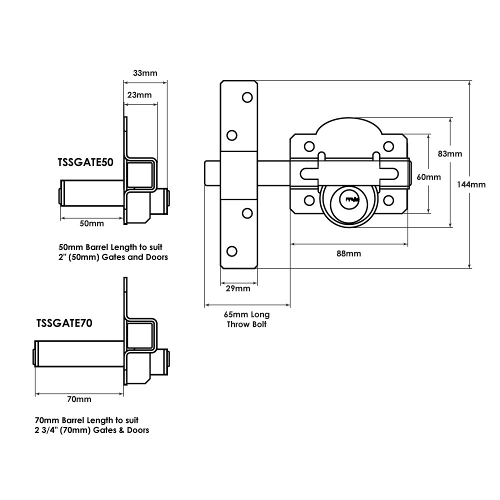 TSS Double Locking Long Throw Gate Lock