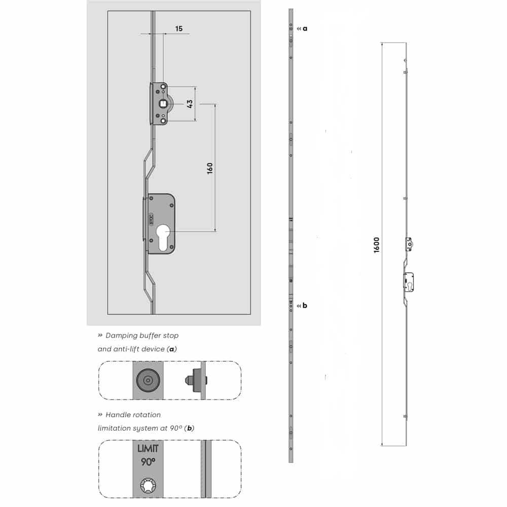 Stac Bi-Fold Sliding Door Lock 15mm Backset 1600mm Length