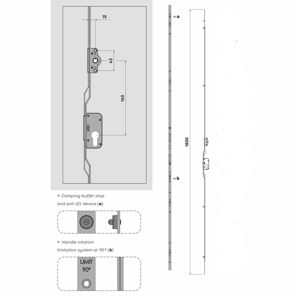 Stac Bi-Fold Sliding Door Lock 15mm Backset 1800mm Length